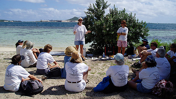 teachers seating on the beach with their instructors